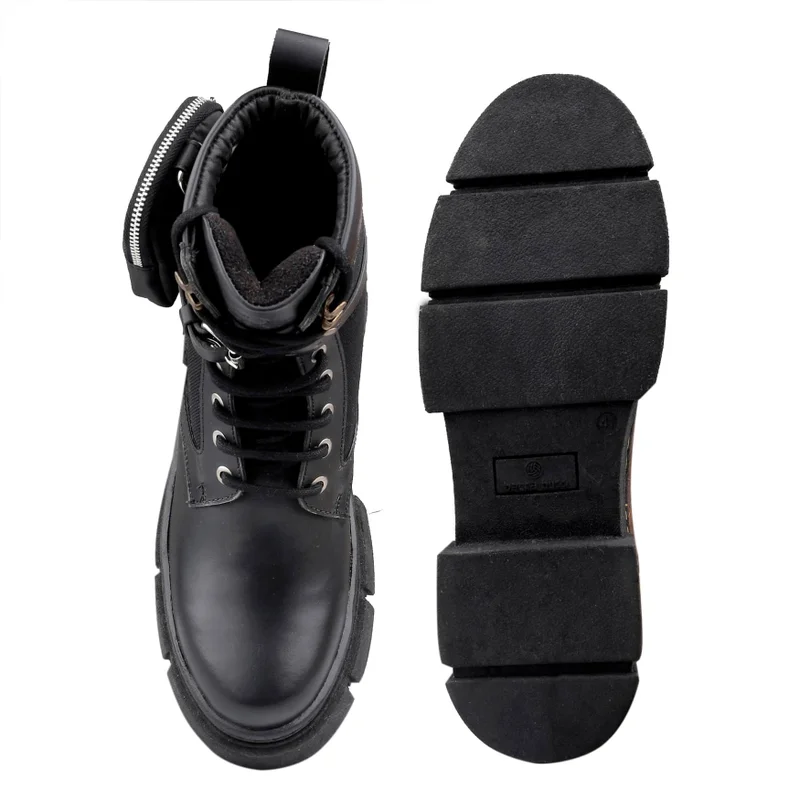 Bacca Bucci Black Assassin Brushed Leather Combat Boots with Chunky Rubber Sole for Men | Best Price UAE